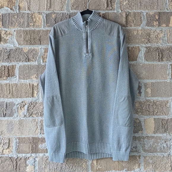 VTG 90's Eddie Bauer Sage Green Military Quarter Zip Sweater Elbow Patches XL - Picture 9 of 9